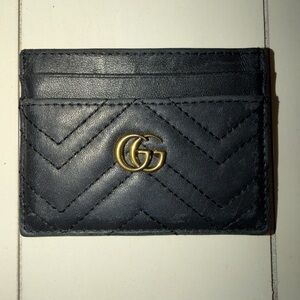 Black Leather Card Holder Wallet with Gold G Logo